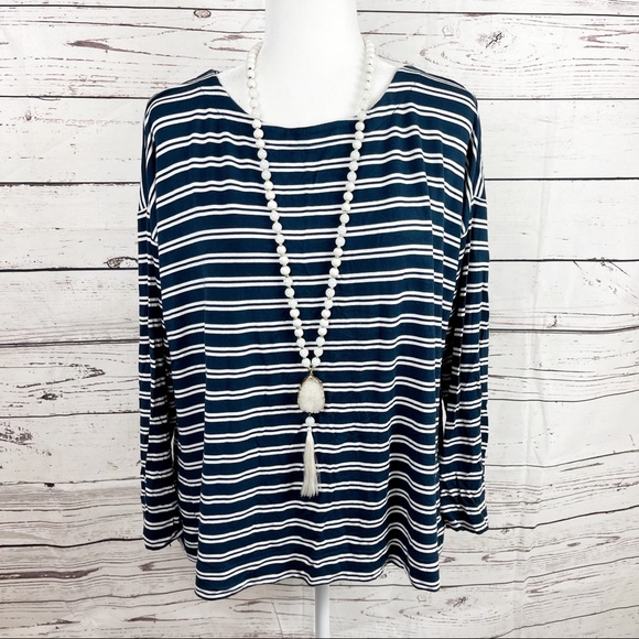 LOFT Tops - LOFT Lounge Navy & White Striped Open Tie Back Top